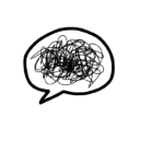 Chaotic swirls within a speech bubble, symbolizing the turbulent emotions of midlife.