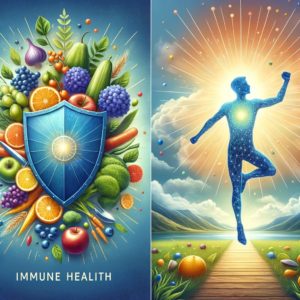 Feature image for an article on immune health, visually encapsulating the themes of holistic health approaches and vitality. The image portrays a blend of natural and wellness elements, possibly including imagery of healthy foods, active lifestyle symbols, and serene natural settings. It conveys a sense of overall well-being and the importance of a balanced approach to health, emphasizing the synergy between diet, exercise, and mental peace in boosting immune strength.