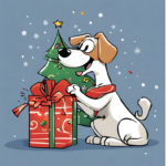 Animated dog surrounded by gift boxes, epitomizing the excitement of Christmas gifts for dog lovers.