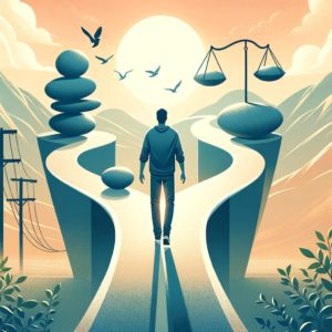 An inspiring image depicting the theme of life transformation and balance, such as a person at a crossroads or balancing elements, symbolizing the journey of making positive changes for a balanced and fulfilling life in the article 'Reset Your Life'.