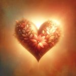 A symbolic and touching image featuring a heart, possibly crafted from natural elements like flowers or stones, or depicted in a warm, glowing light. The background is soft and supportive, with serene colors or subtle patterns enhancing the overall feeling of warmth, care, and affection. This heart symbolizes self-compassion, inner peace, and the embracing of one's own heart with love and kindness.