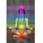 An abstract image of the seven chakras aligned along the body, representing energy balance and healing through frequency therapy.