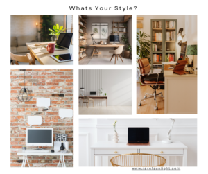 Explore styles with this home office design tips collage featuring diverse decor options.