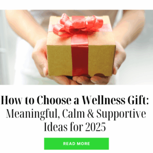 How to choose a wellness gift feature image showing a gently wrapped present with a red ribbon.