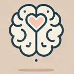 Minimalist icon featuring a stylized human brain with a heart integrated at the center, depicted in soft pastel tones to symbolize the connection between mental health and emotional warmth."