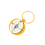 A simple graphic of a compass with a yellow and white color scheme, symbolizing direction and exploration.